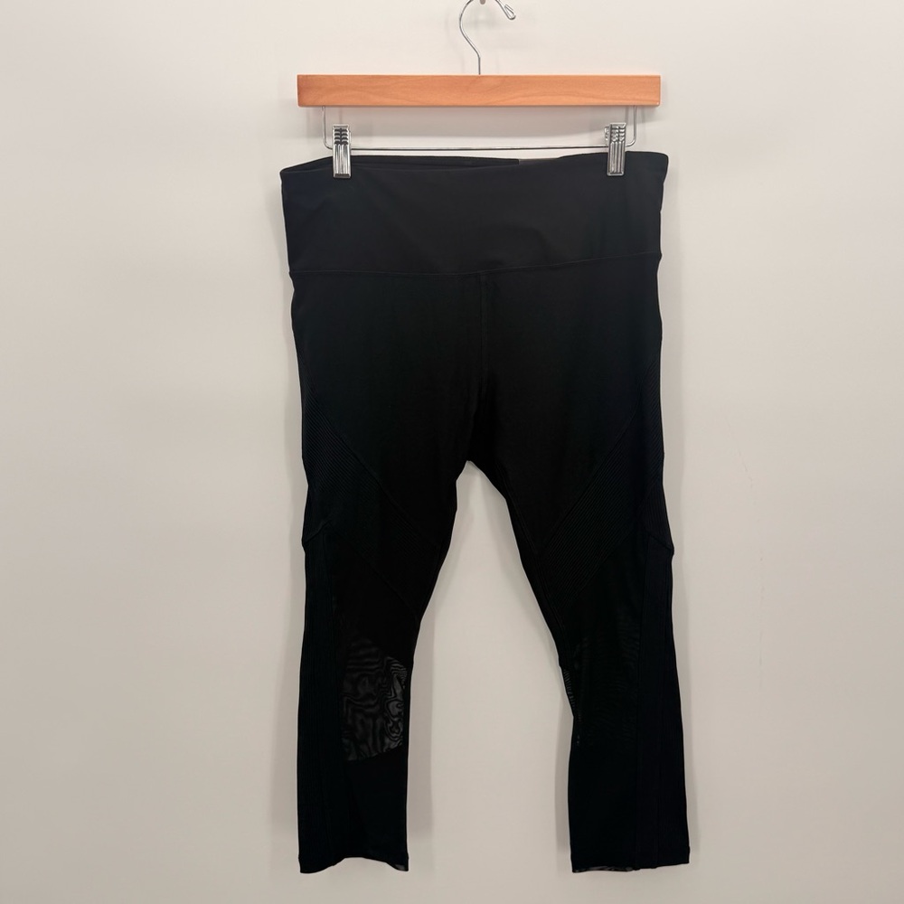 RBX Black Capri Leggings Mesh Panel Stretch Athletic Yoga Activewear L